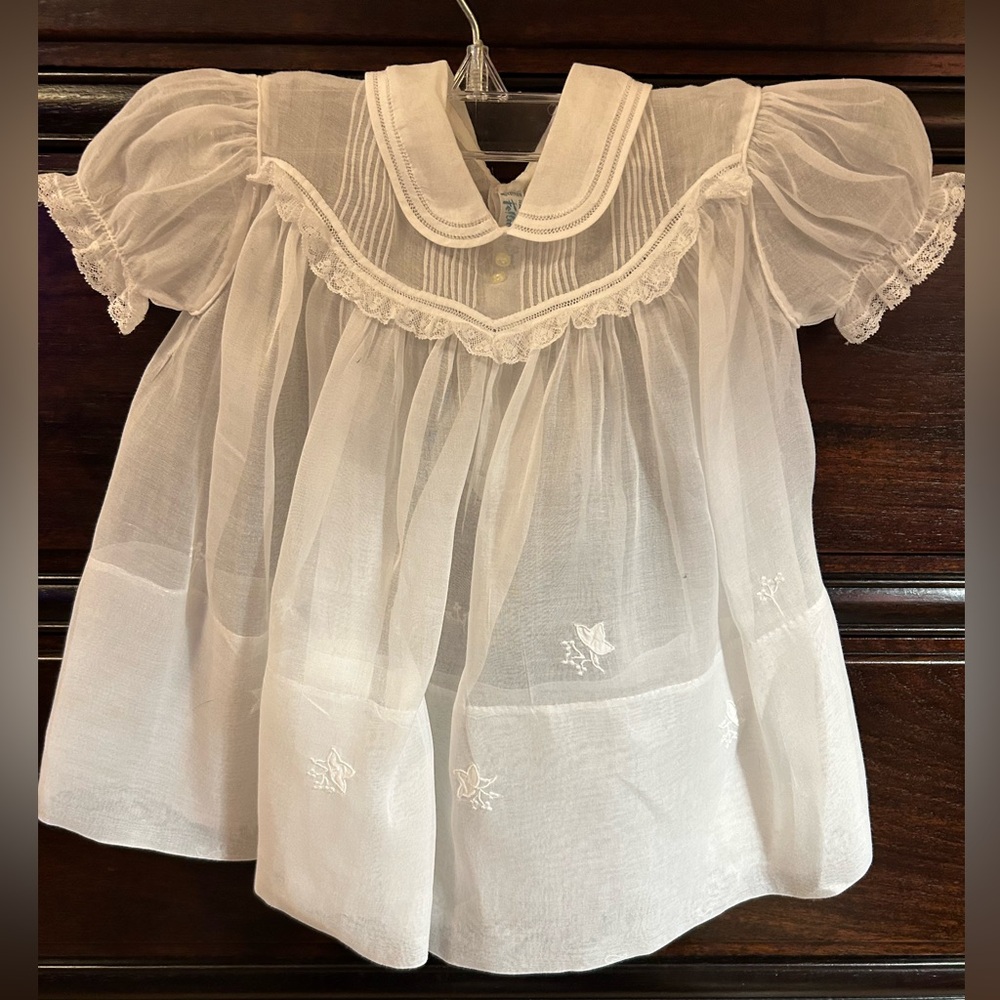 Little girl’s white hand embroidered organza dress